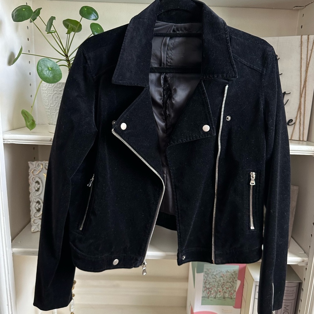 PAIGE Black Velvet / Suede Biker Jacket